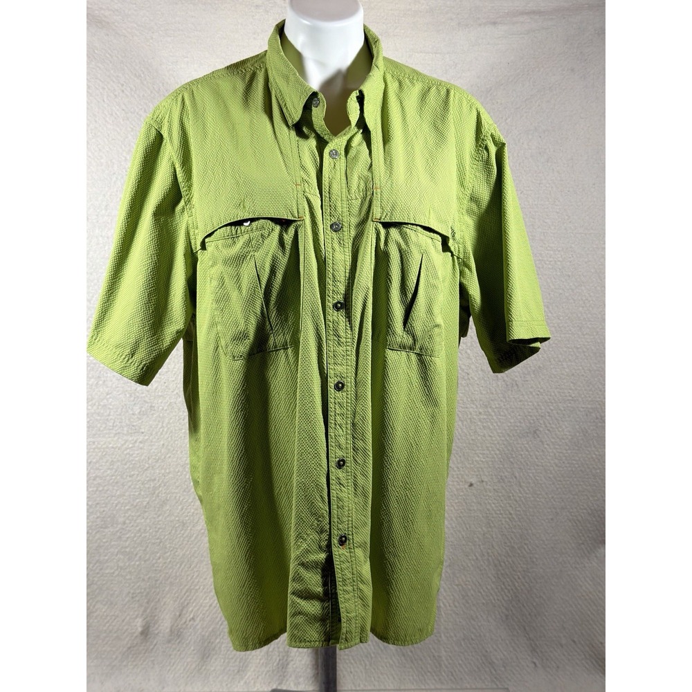 Orvis Fishing Shirt Men XL Green Nylon Micro Check Vented Outdoor Gorpcore